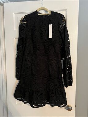 Women’s Black Lace Fit-and-Flare Dress - Long Sleeve Formal